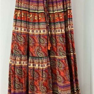 Paisley A-Line Skirt in Red and Orange